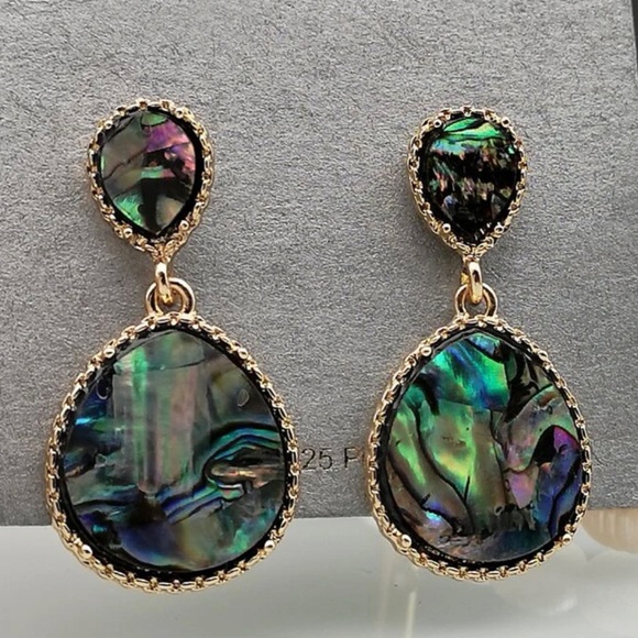 Jewelry - $2/$25 or 3/$35 NWOT Green abalone shell shiny drop stud earrings